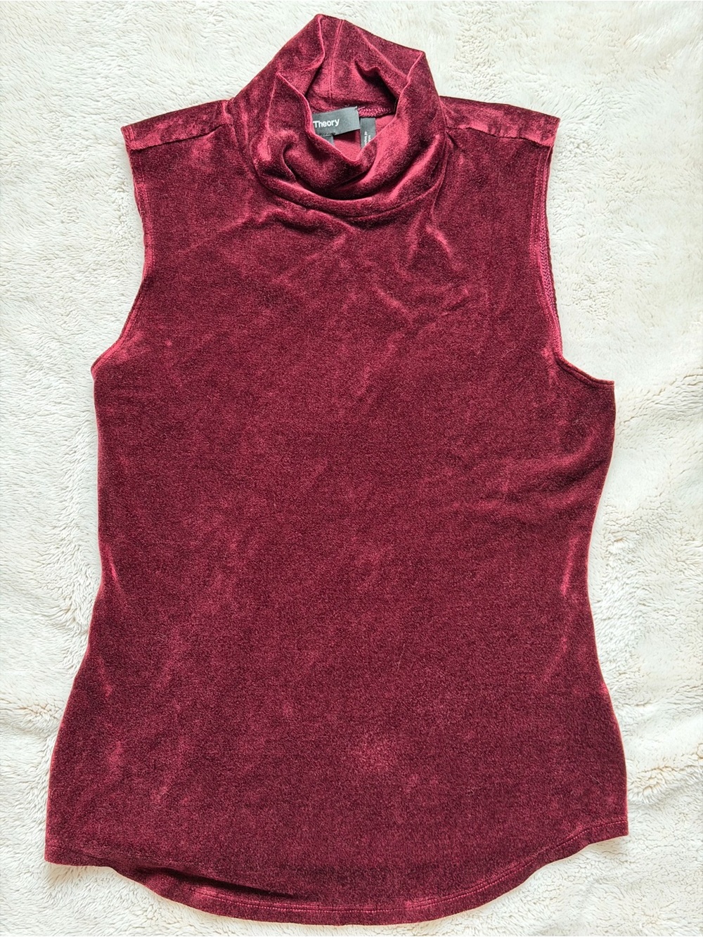 Theory Burgundy Velvet Sleeveless Turtleneck Tank